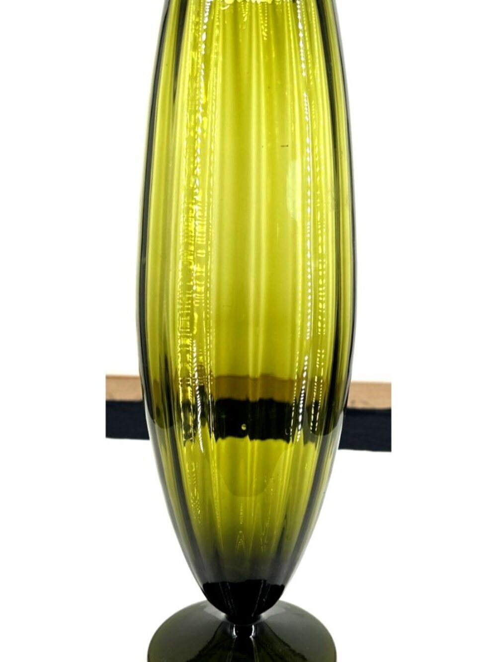 Empoli Vase Green Optic Art Glass Vase 15” Footed Ribbed MCM Vintage